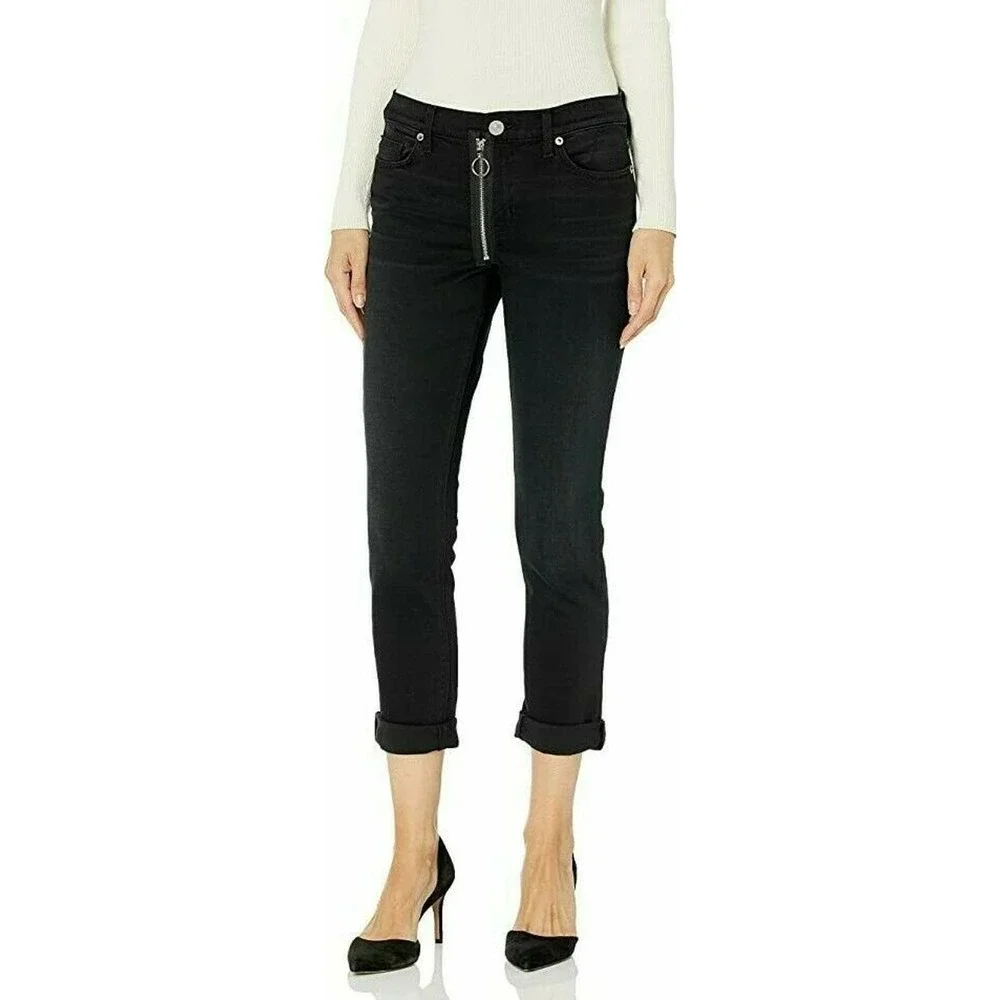 Hudson Riley Crop Relaxed Straight Jeans Sz 24 Exposed Zipper Black NEW - Picture 1 of 7